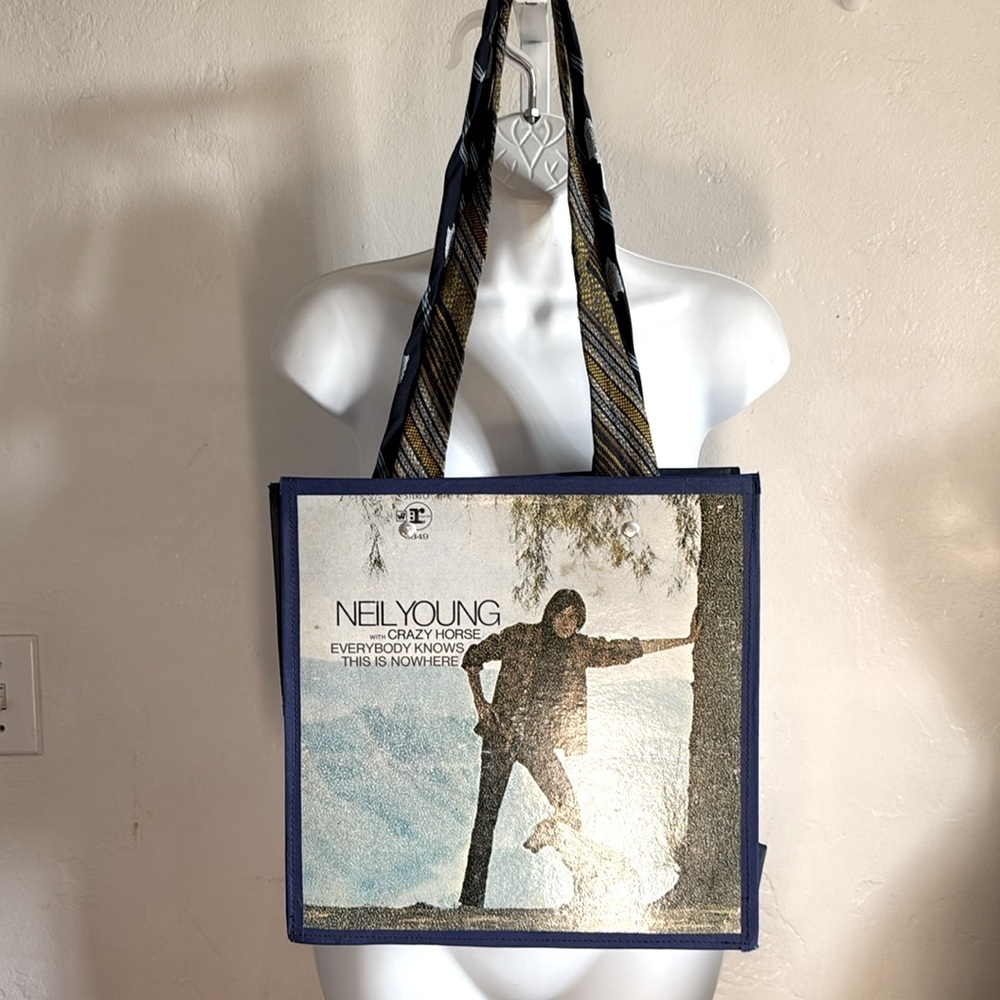 Vintage-Inspired Upcycled Neil Young Crazy Horse Album Graphic Tote Bag